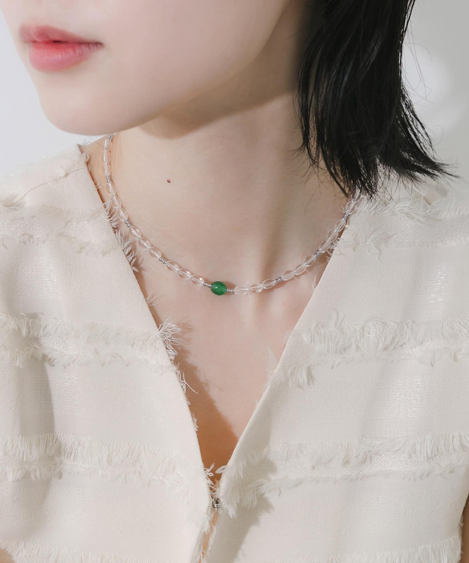 ステンレスカラートップクリアビーズネックレス CL/GR -