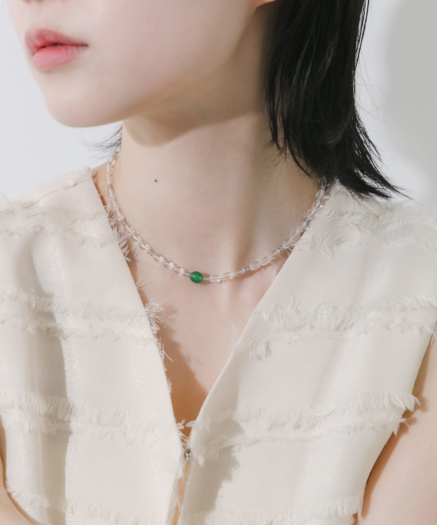 ステンレスカラートップクリアビーズネックレス CL/GR -