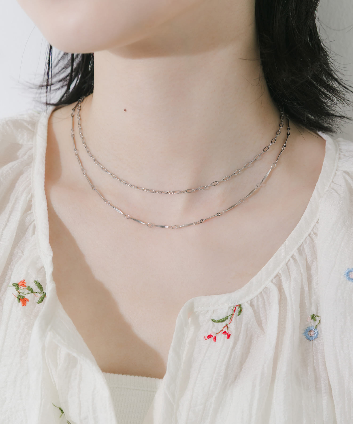 ステンレスバーチェーン2セットネックレス SLV -