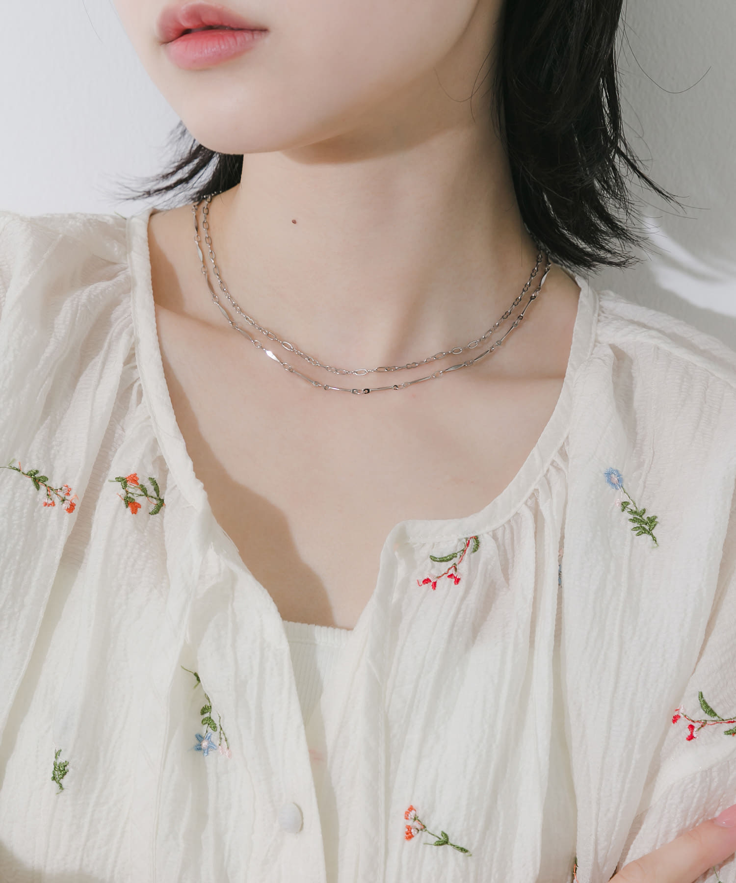 ステンレスバーチェーン2セットネックレス SLV -