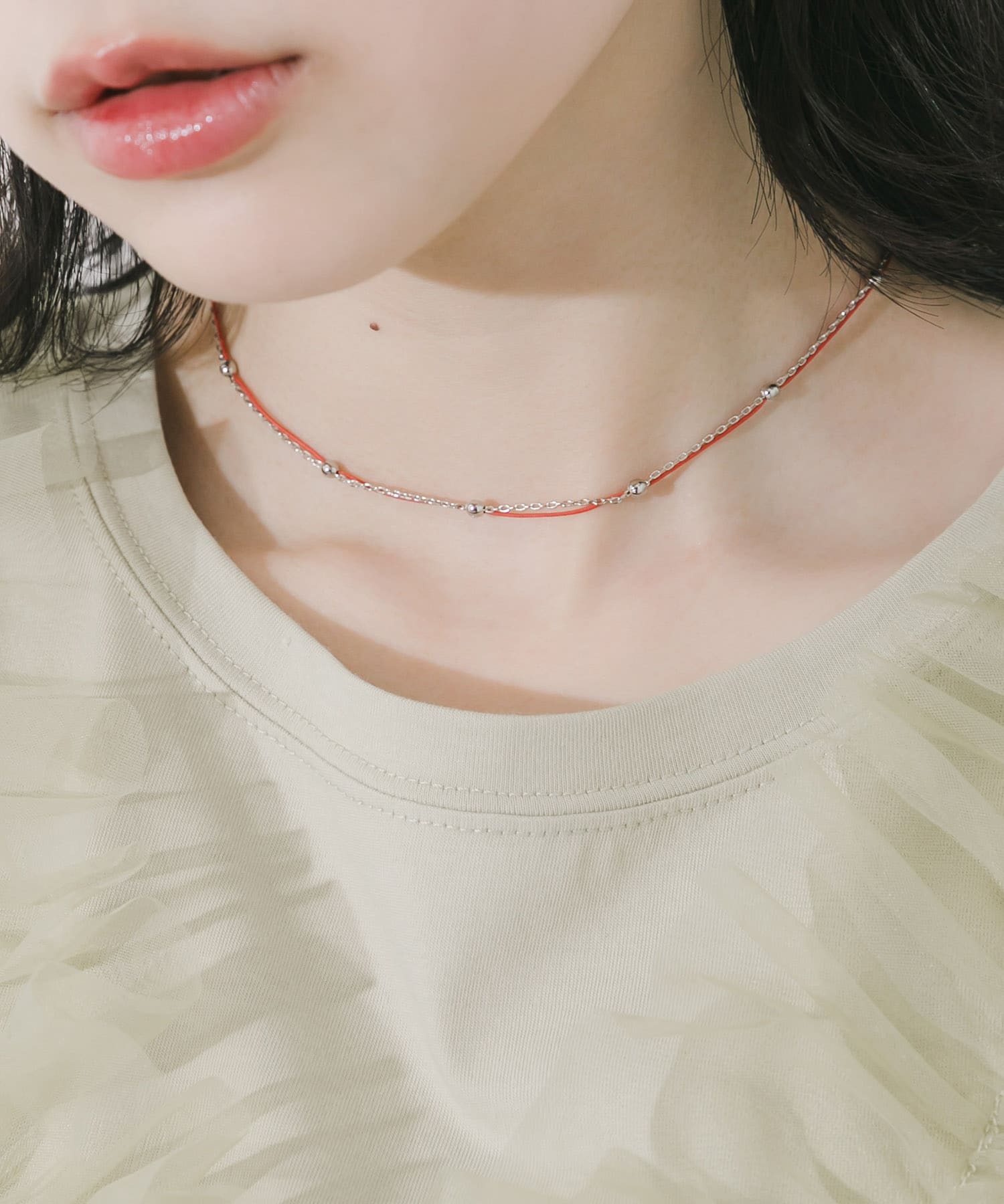 カラーコードチェーンレイヤードネックレス RE/SV -