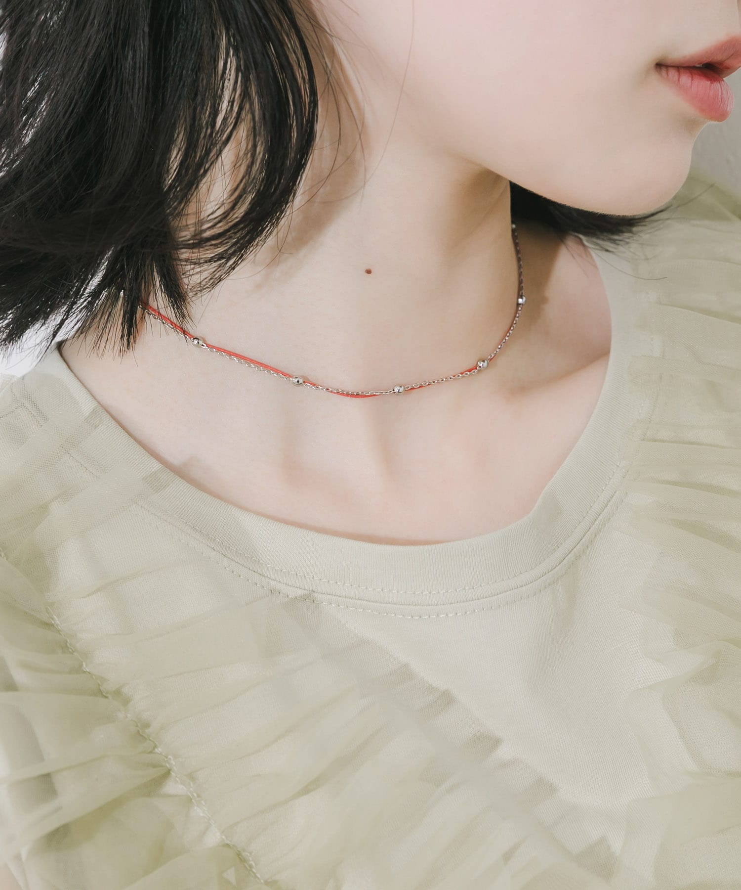 カラーコードチェーンレイヤードネックレス RE/SV -