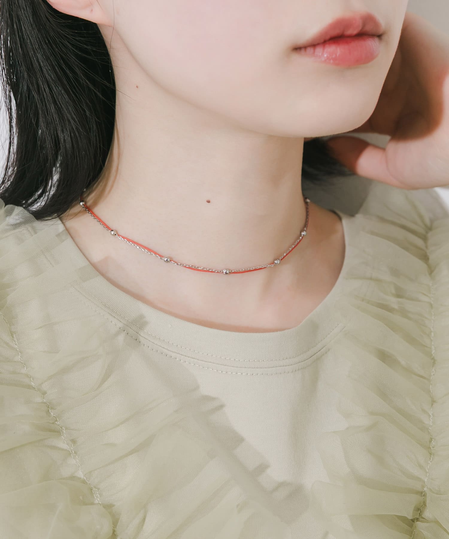 カラーコードチェーンレイヤードネックレス RE/SV -