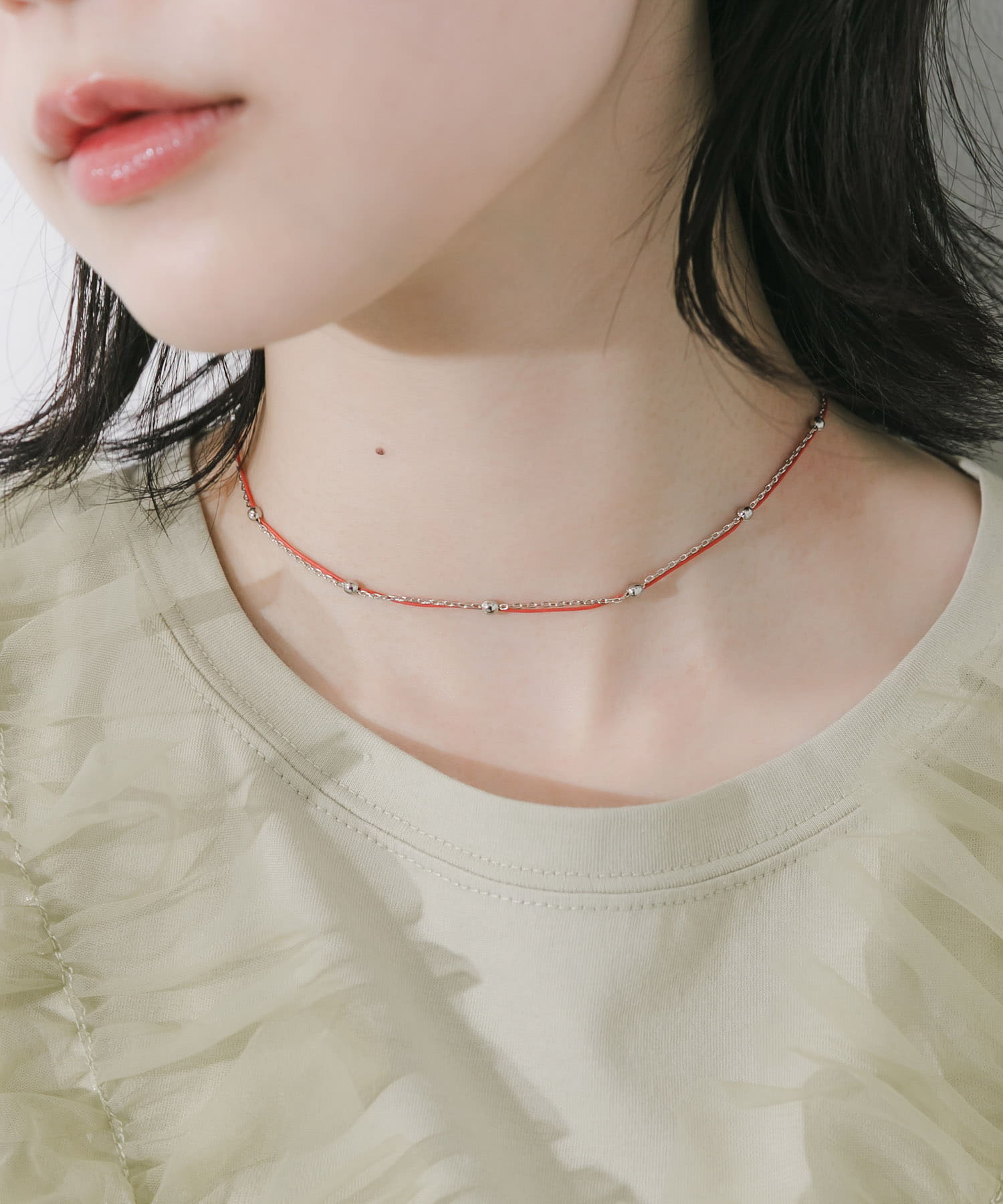 カラーコードチェーンレイヤードネックレス RE/SV -