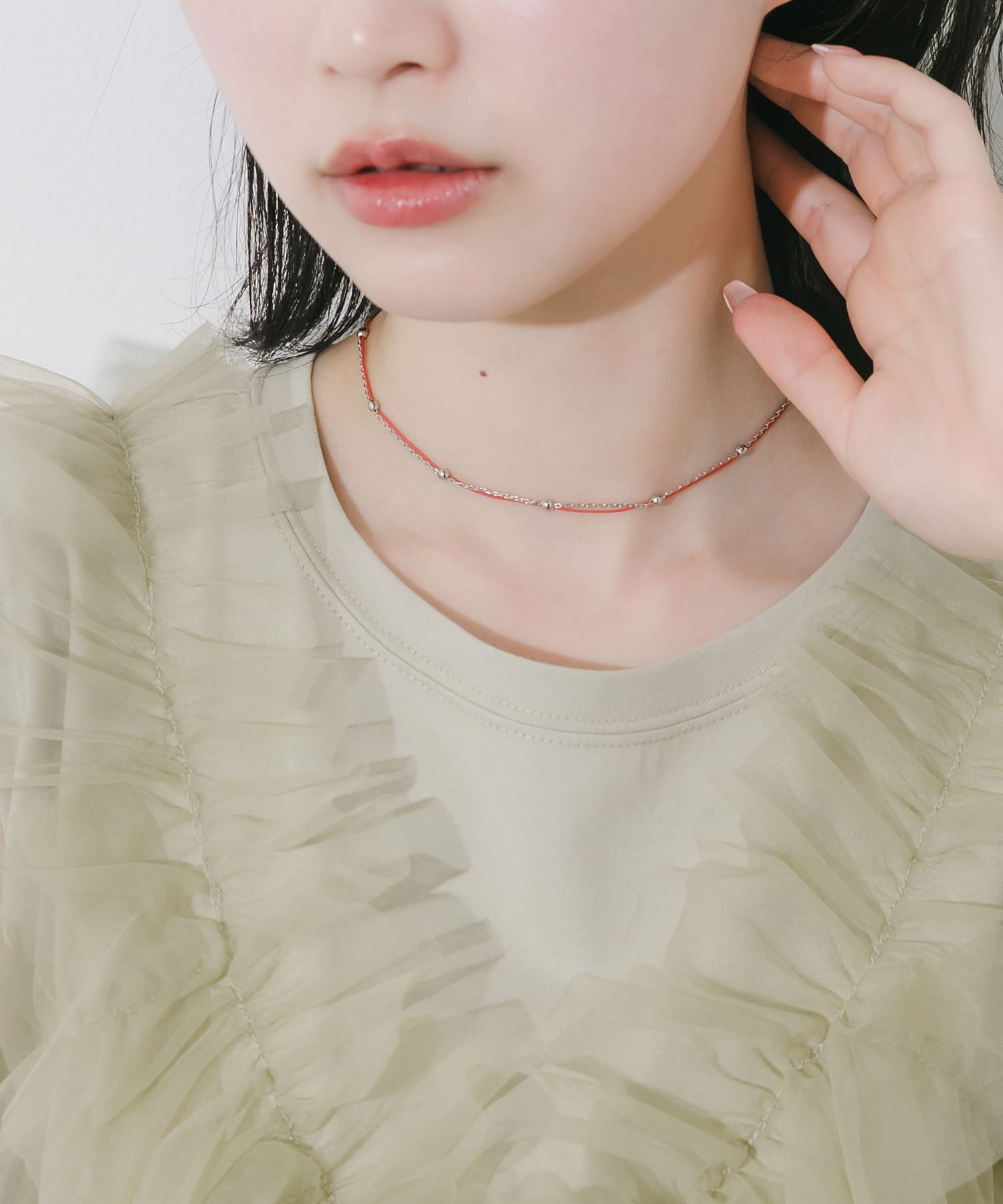 カラーコードチェーンレイヤードネックレス RE/SV -