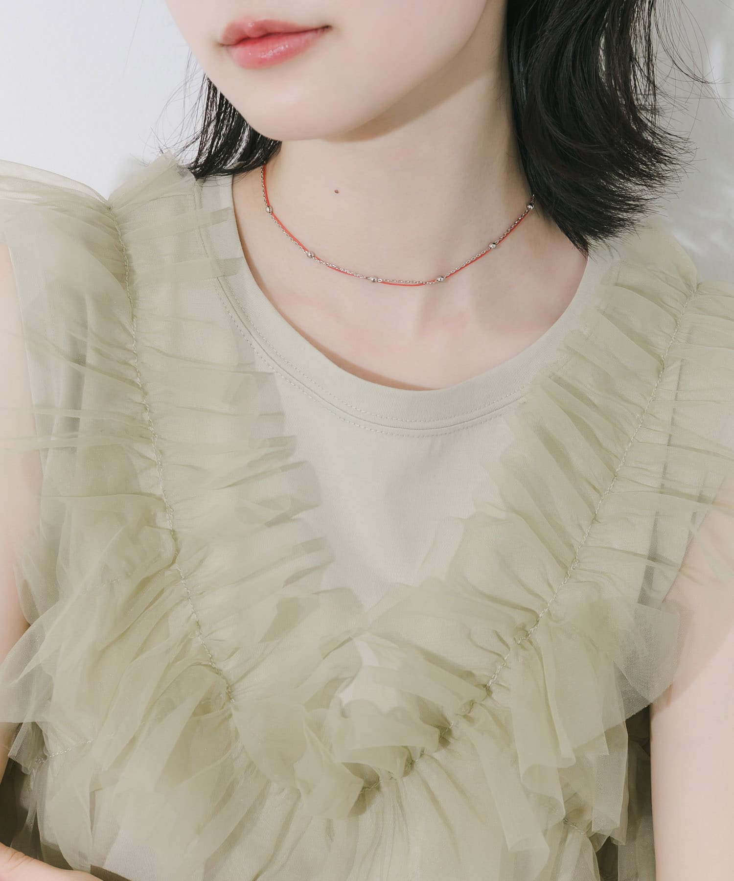 カラーコードチェーンレイヤードネックレス RE/SV -