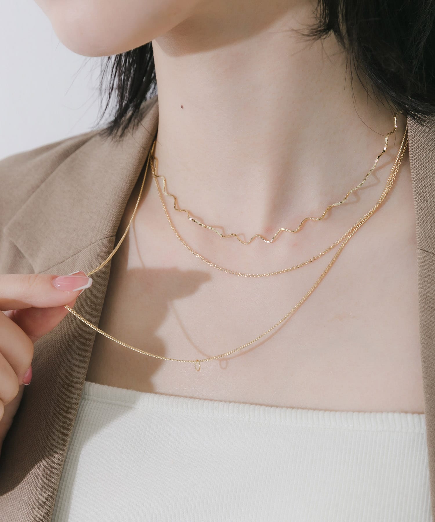 3チェーンレイヤードネックレス GLD -