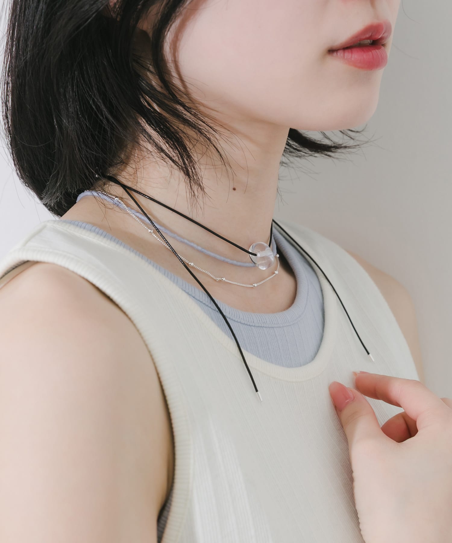 クリアトップビーズ3セットネックレス BL/SV -