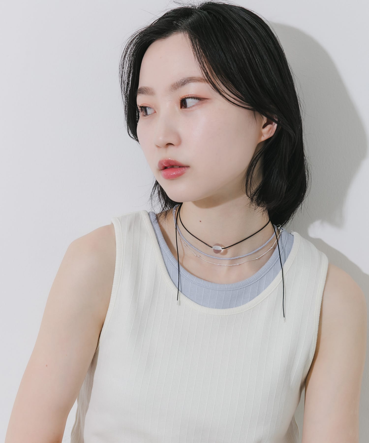 クリアトップビーズ3セットネックレス BL/SV -