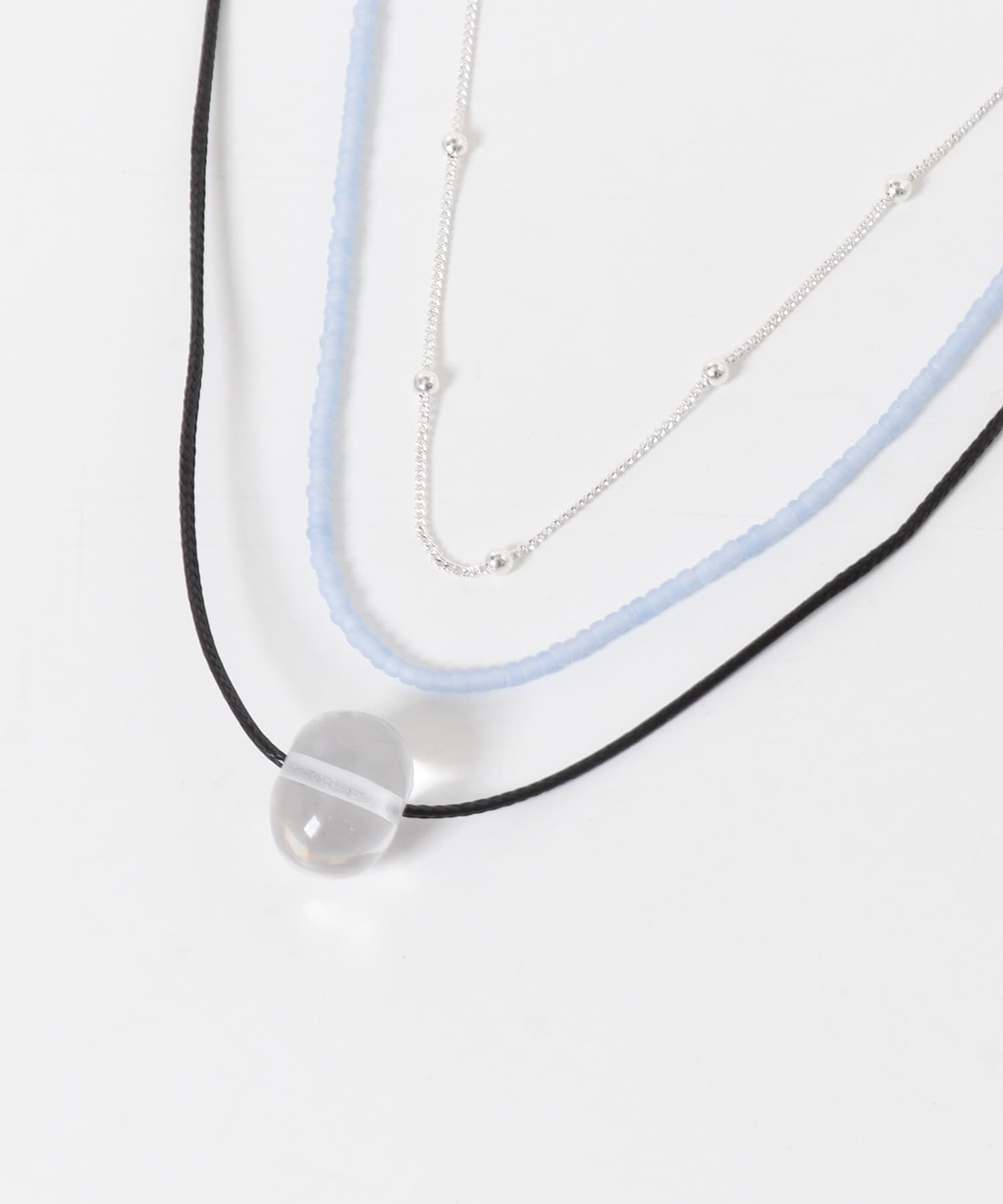 クリアトップビーズ3セットネックレス BL/SV -