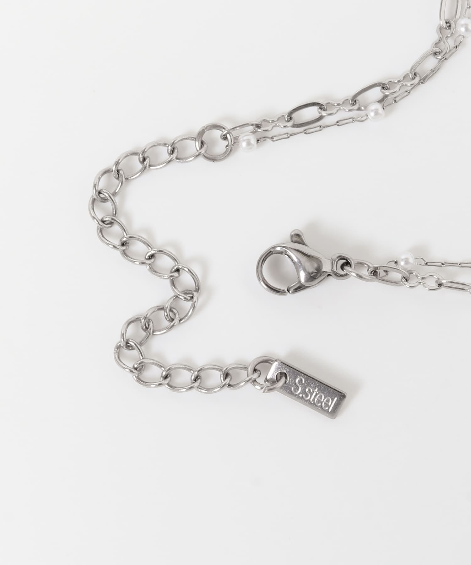 ステンレスミニパールチェーン2セットネックレス SV/WH -