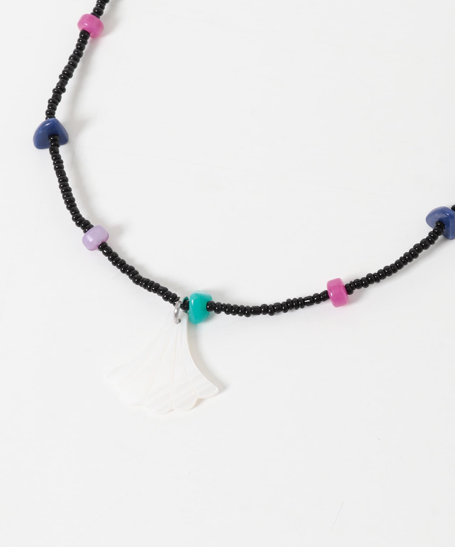 ステンレスシェルモチーフビーズネックレス BK/PP -