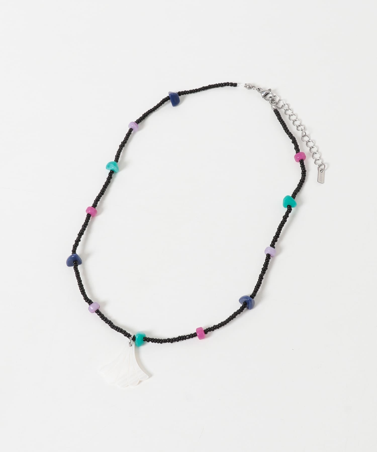 ステンレスシェルモチーフビーズネックレス BK/PP -