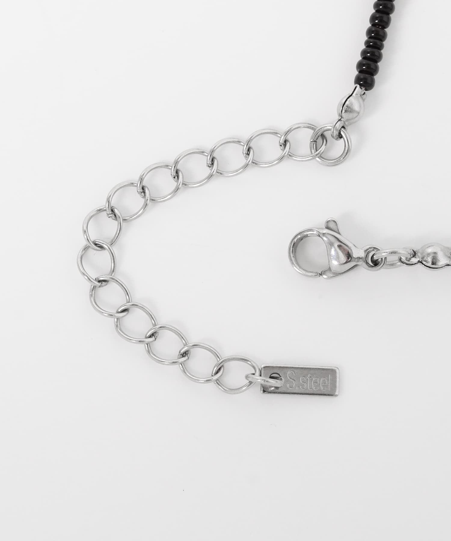 ステンレスシェルモチーフビーズネックレス BK/PP -