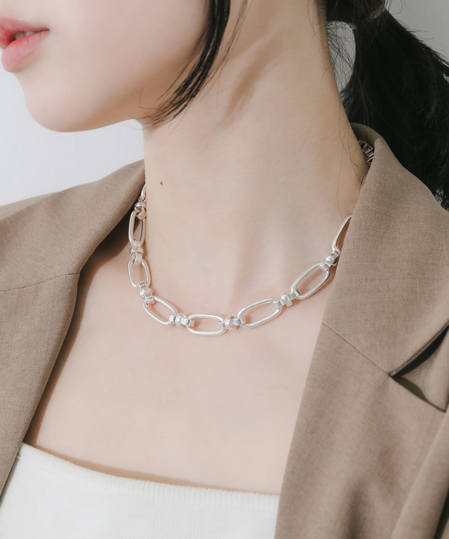 オーバルリンクボリュームチェーンネックレス SLV -