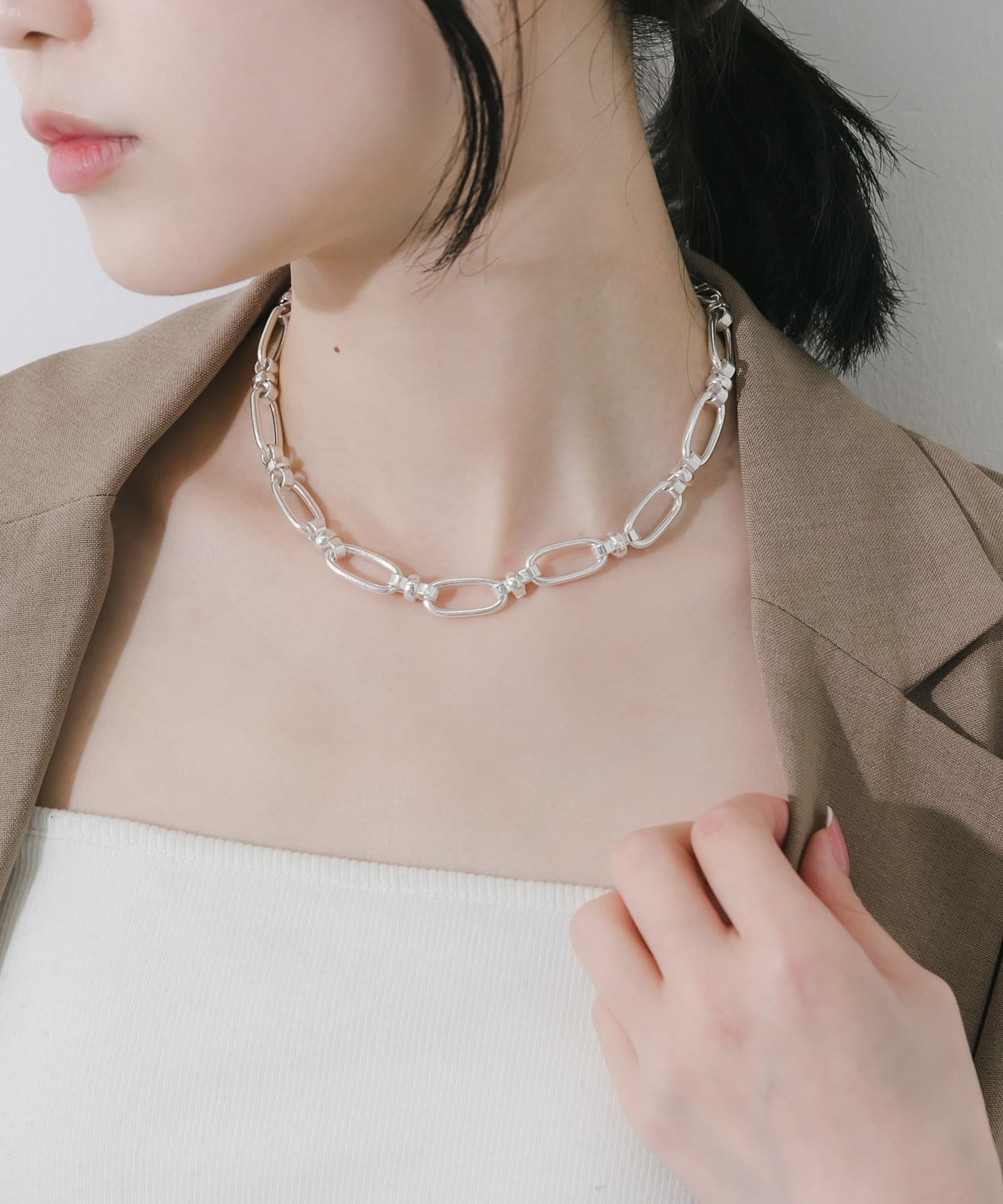 オーバルリンクボリュームチェーンネックレス SLV -