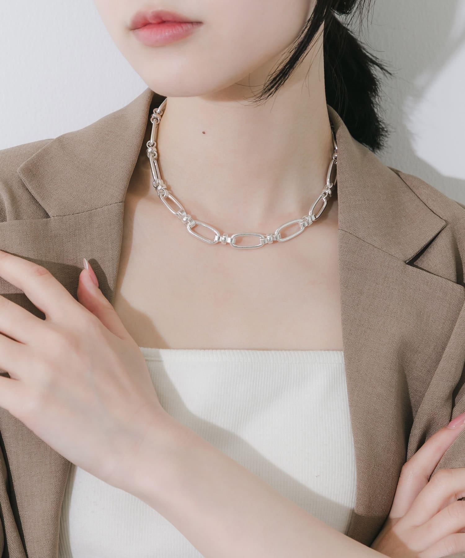 オーバルリンクボリュームチェーンネックレス SLV -