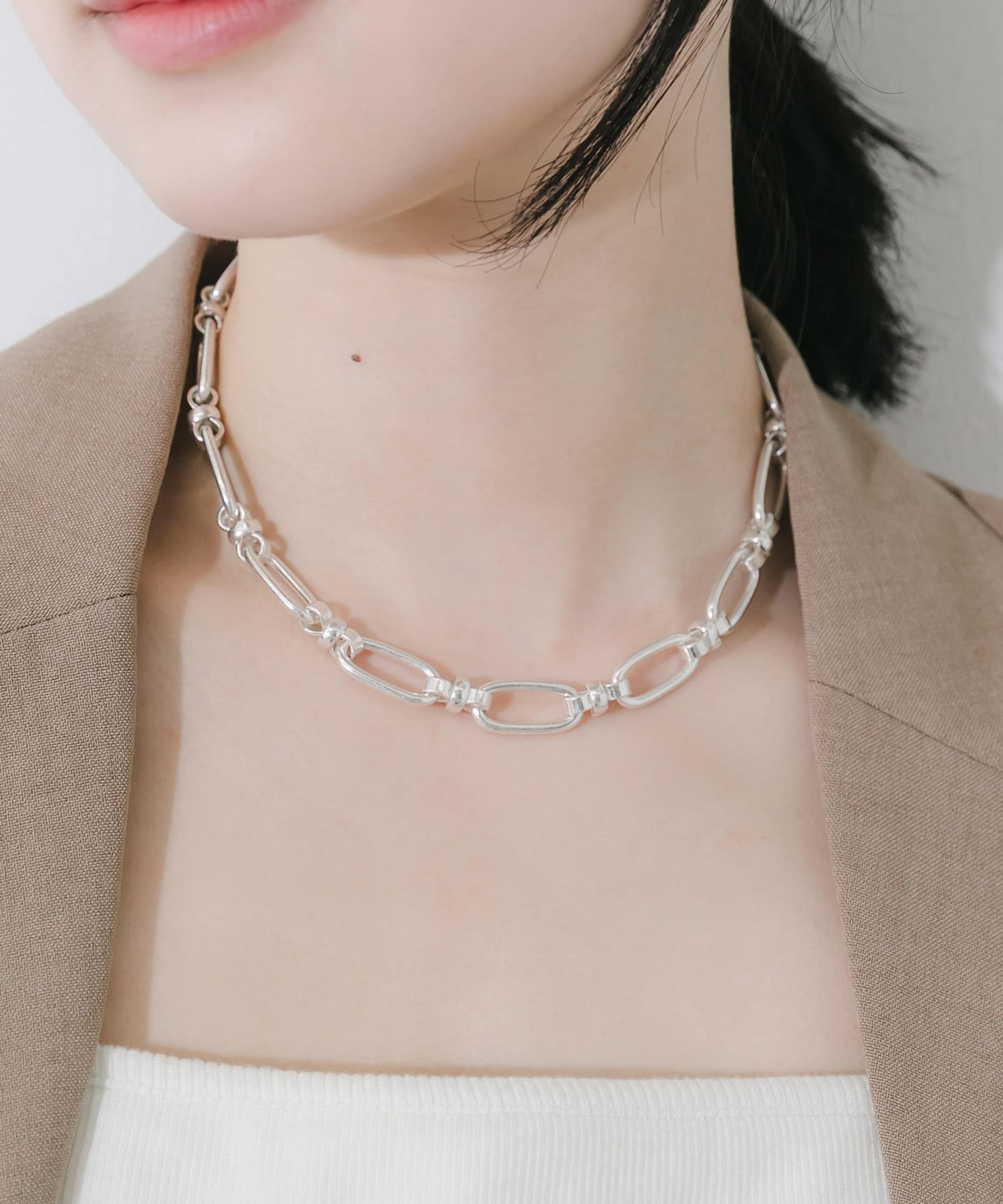 オーバルリンクボリュームチェーンネックレス SLV -