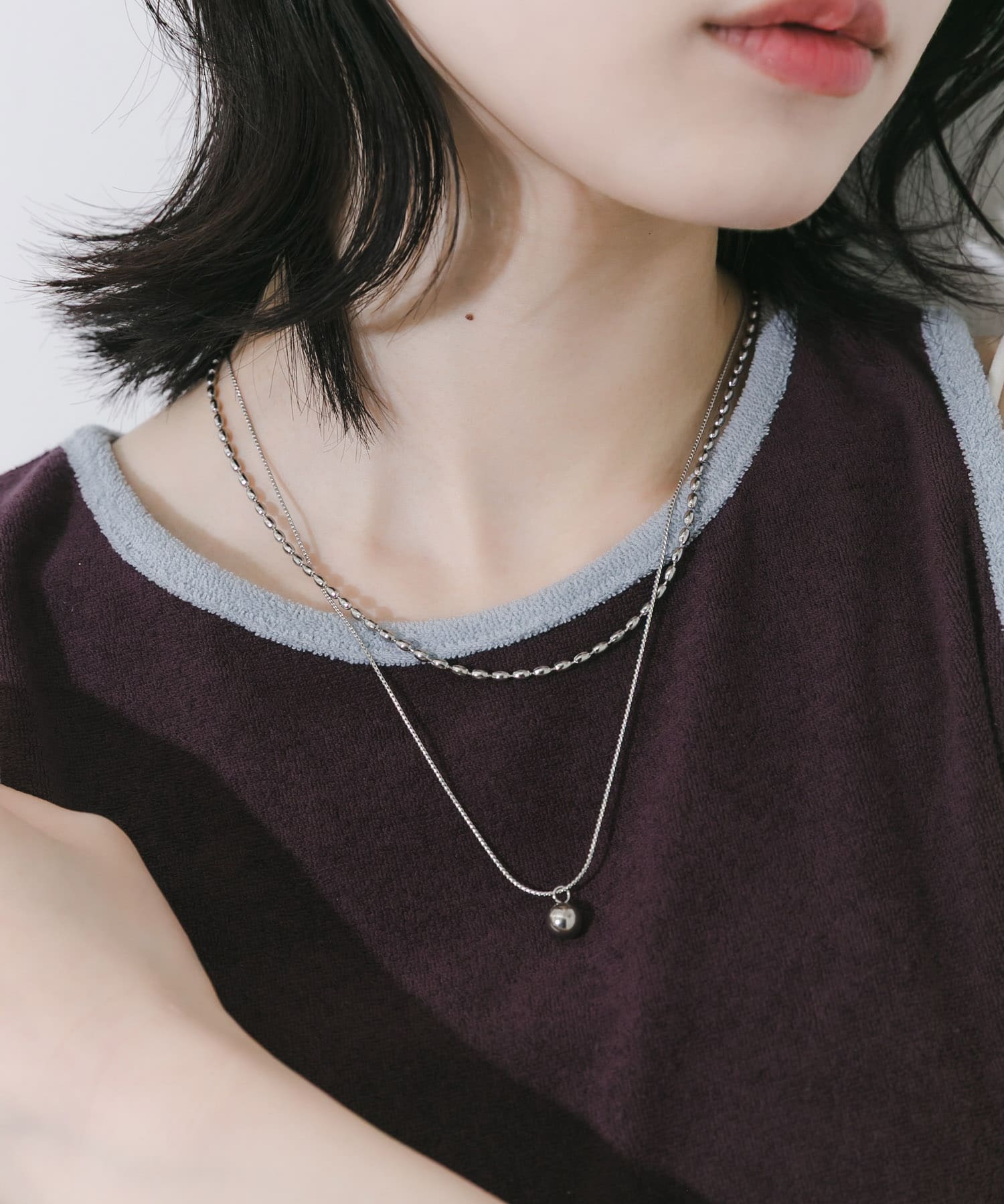 ステンレスボールトップレイヤードネックレス SLV -