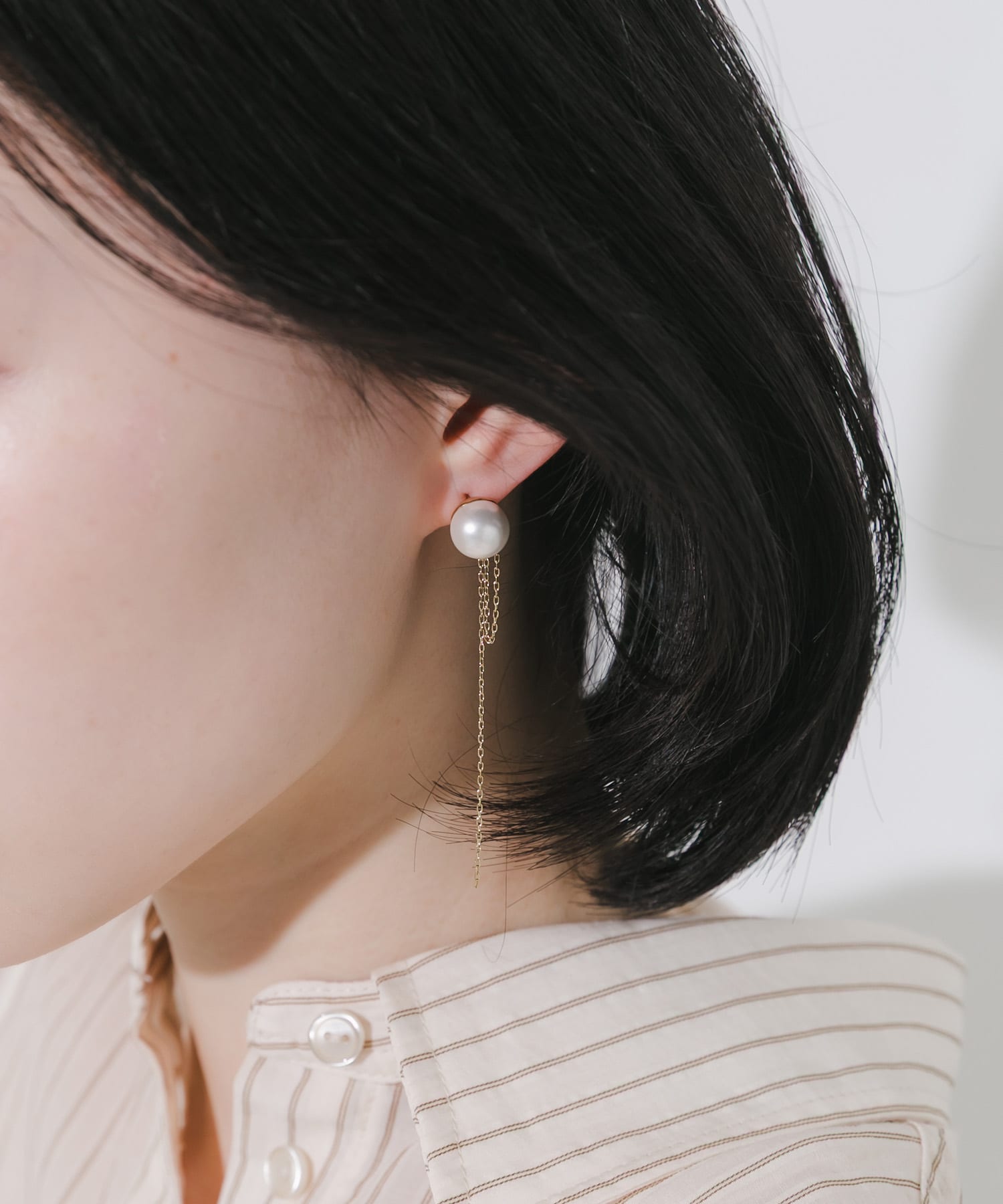 ステンレスパールチェーンピアス