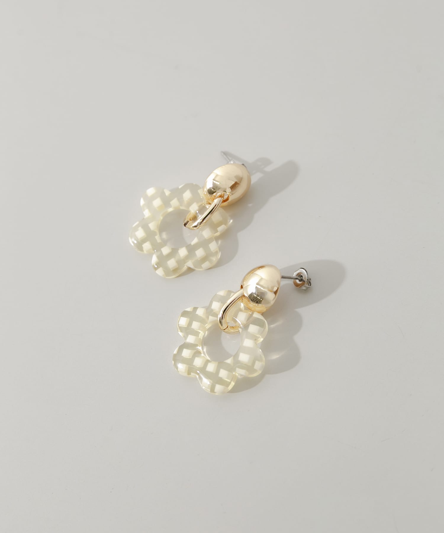 チェックフラワーピアス YE/GD -