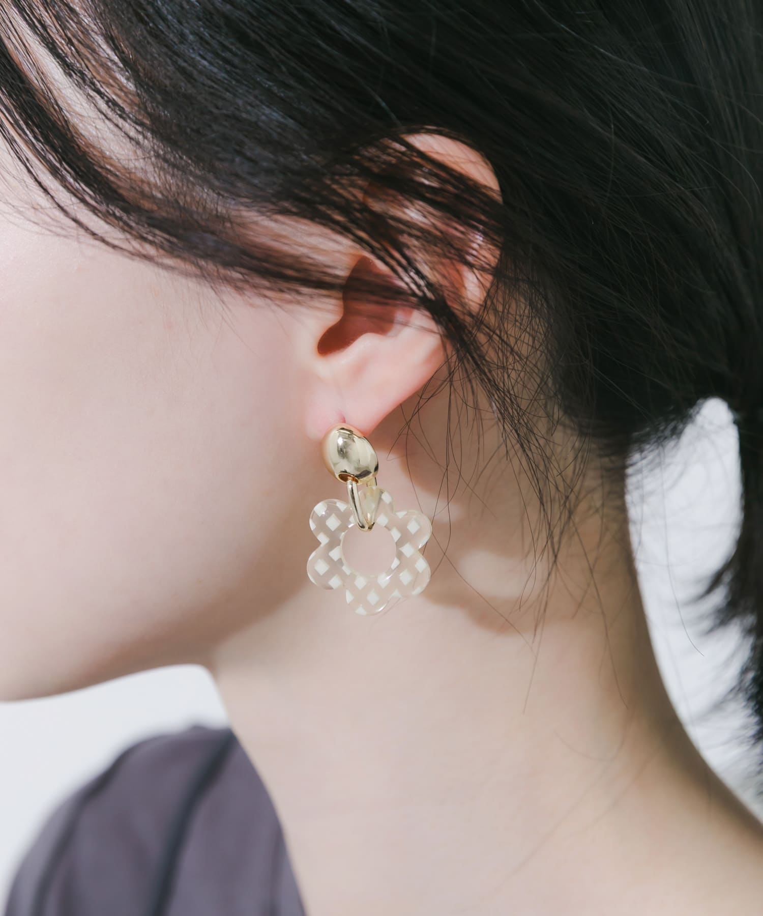 チェックフラワーピアス YE/GD -