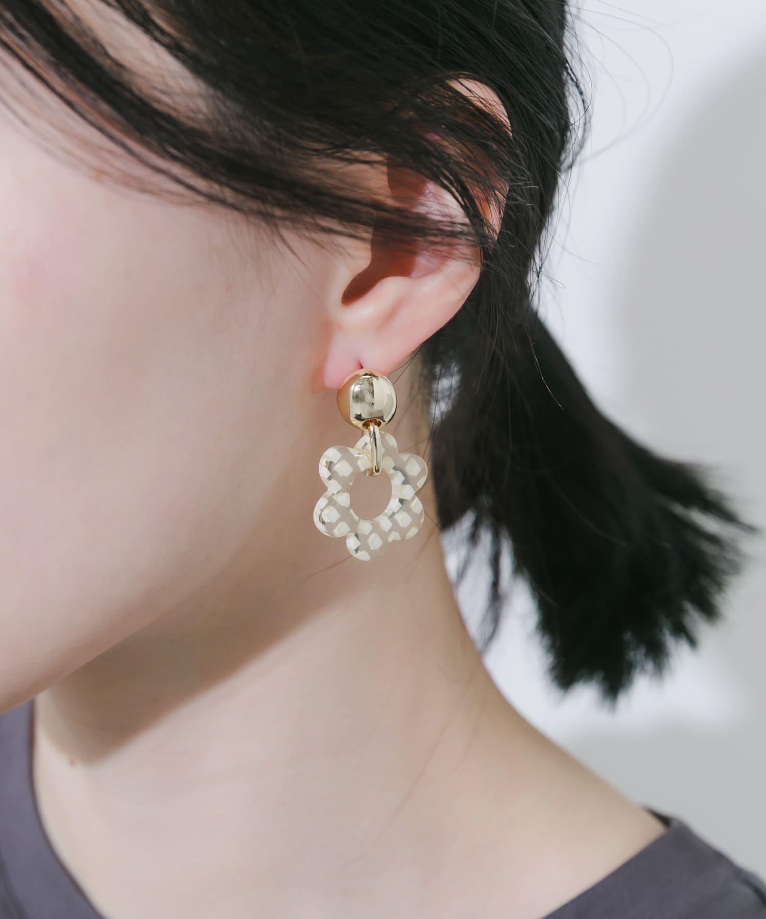 チェックフラワーピアス YE/GD -