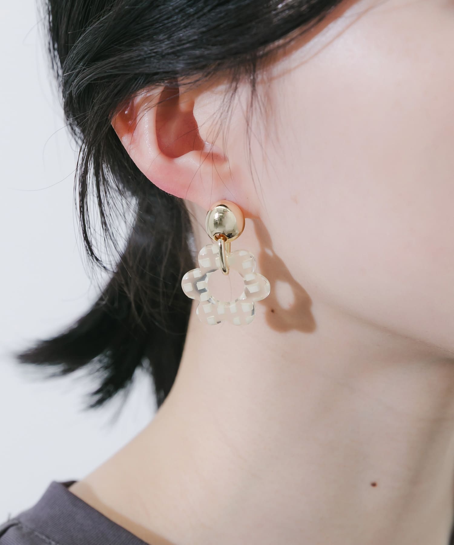 チェックフラワーピアス YE/GD -