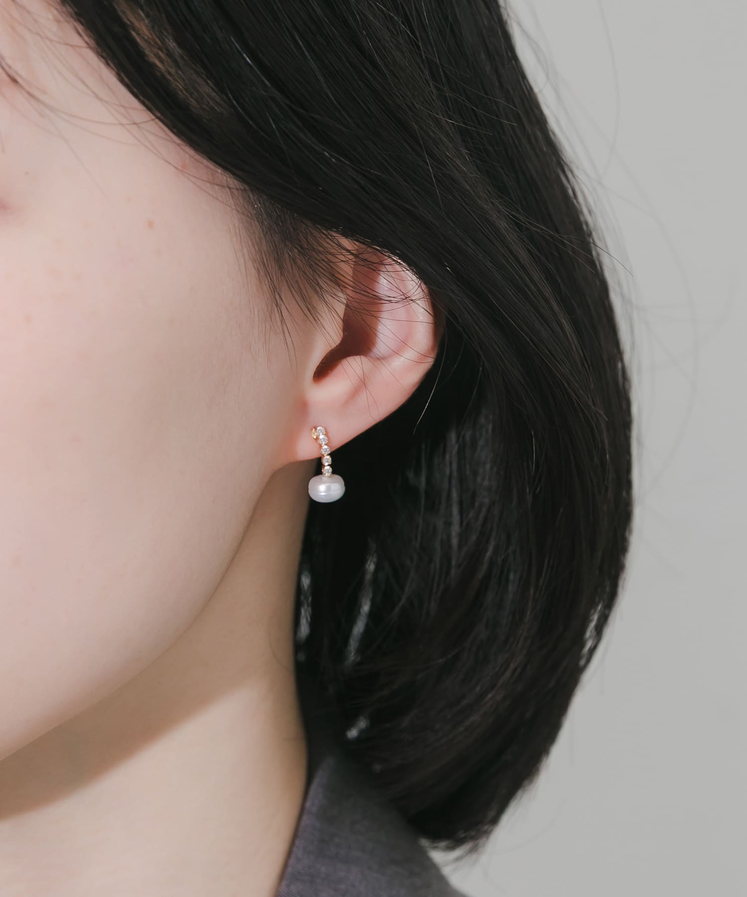 ビジューチェーンパールピアス