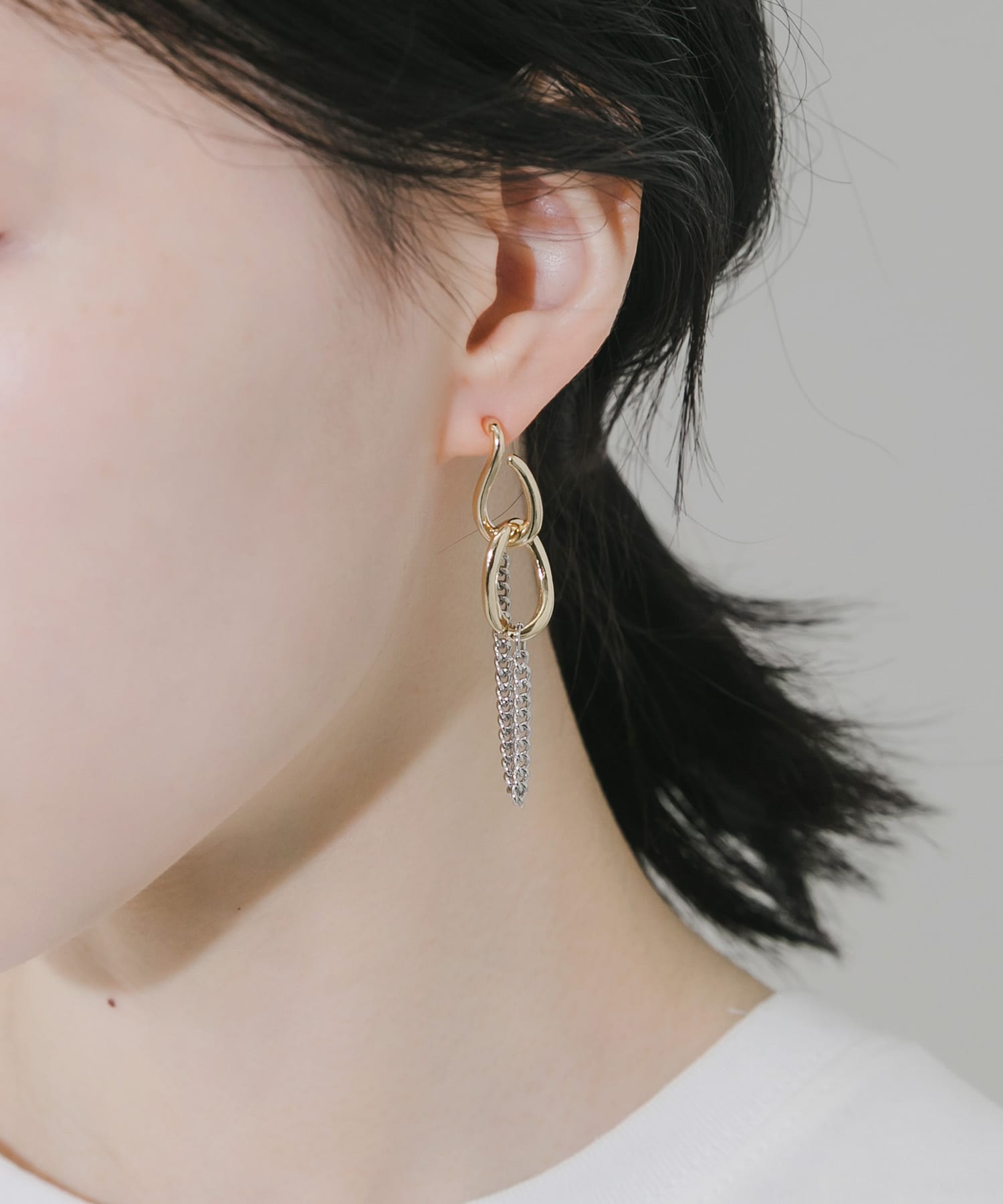 メタルオーバルリンクチェーンピアス GD/SV -