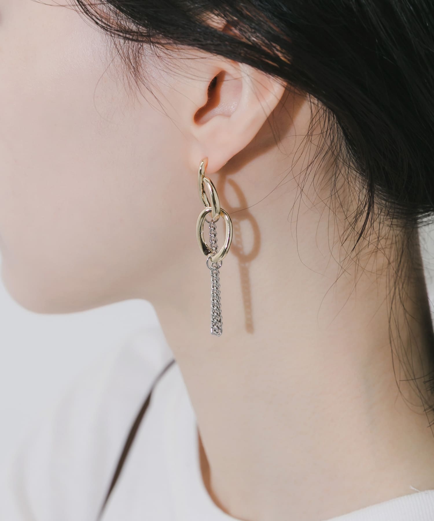 メタルオーバルリンクチェーンピアス GD/SV -