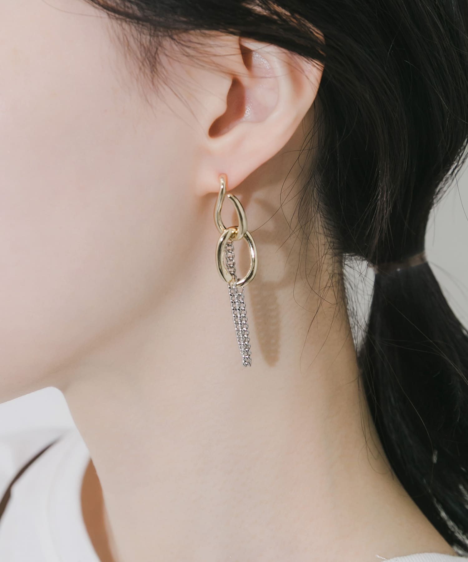 メタルオーバルリンクチェーンピアス GD/SV -