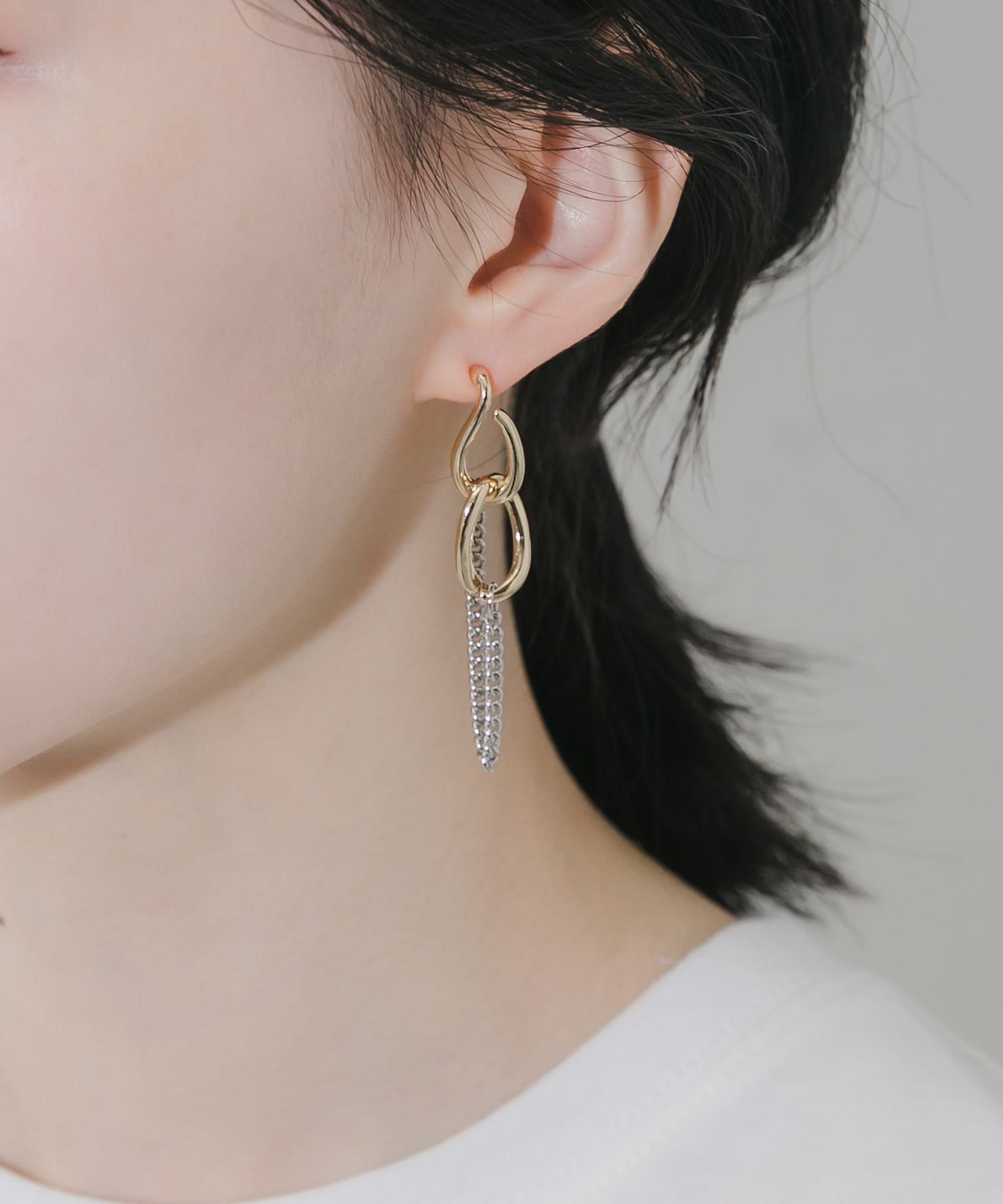 メタルオーバルリンクチェーンピアス GD/SV -