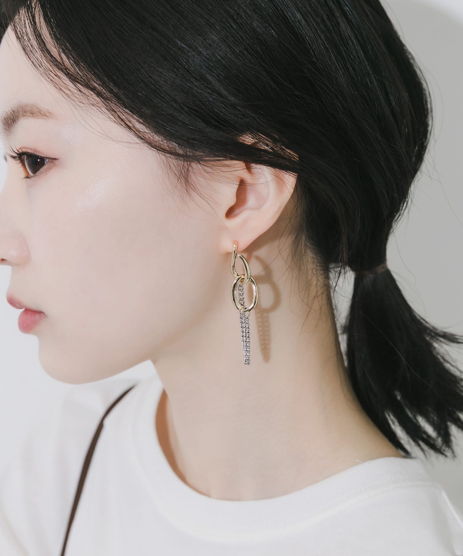 メタルオーバルリンクチェーンピアス GD/SV -