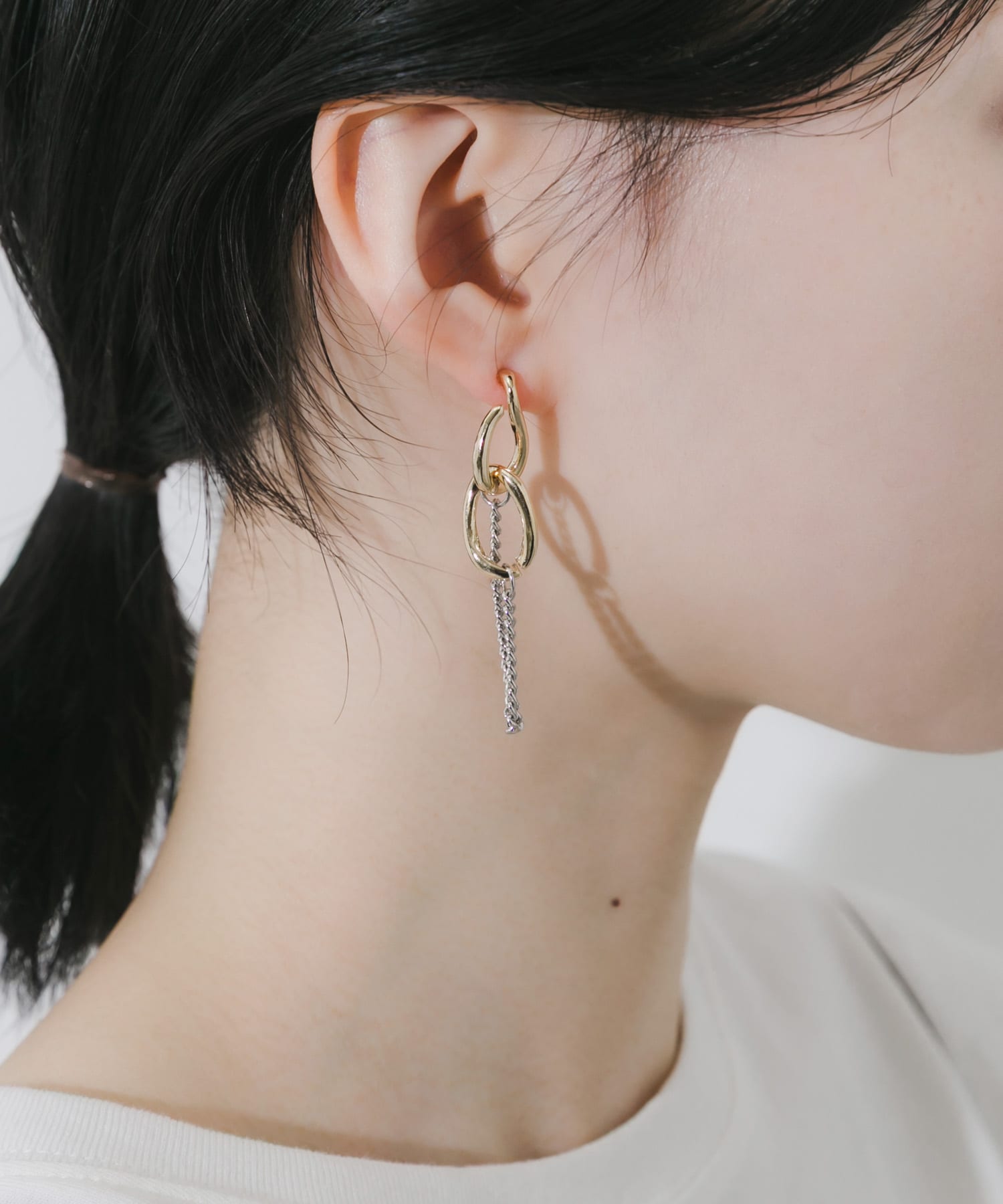 メタルオーバルリンクチェーンピアス GD/SV -