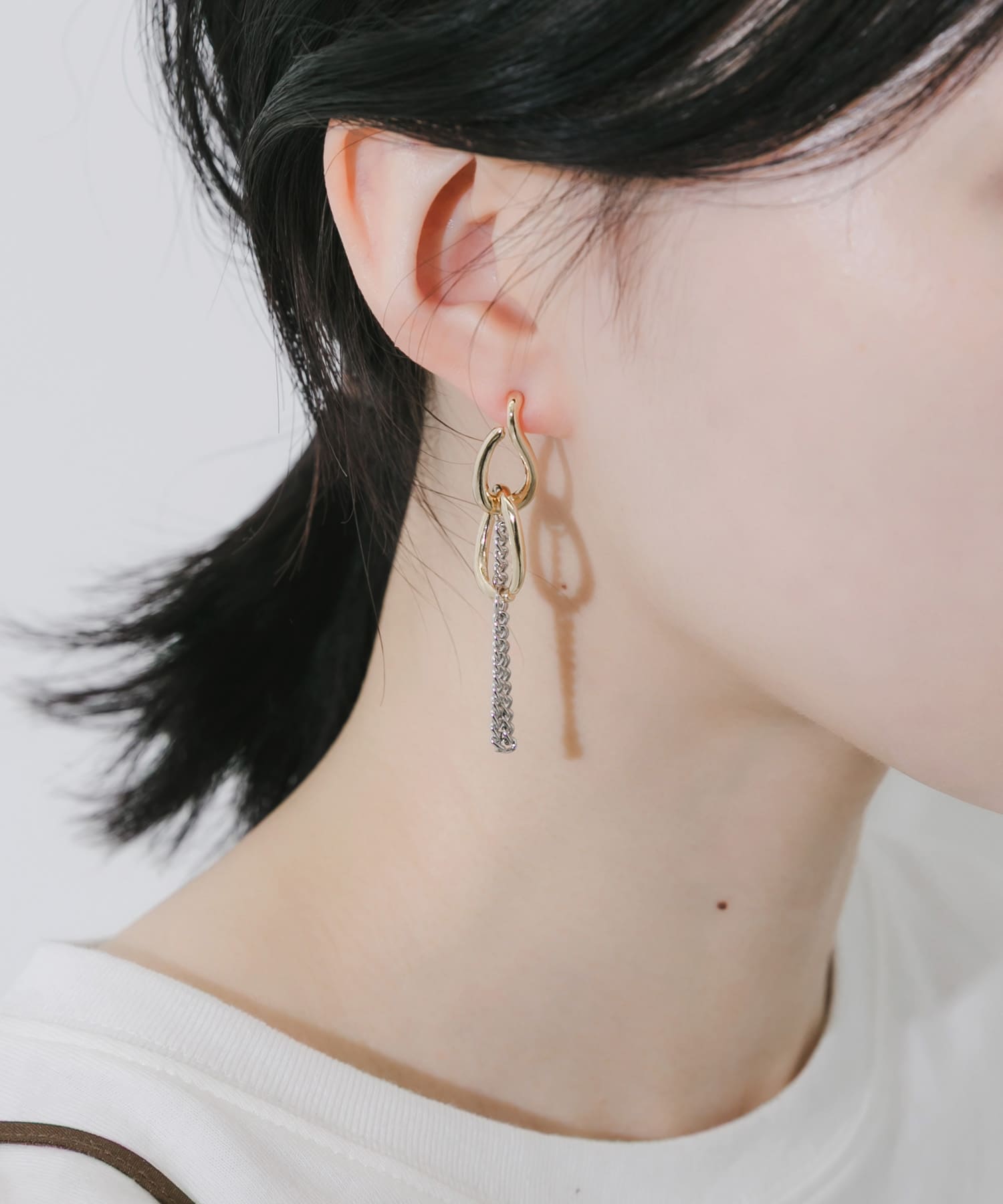 メタルオーバルリンクチェーンピアス GD/SV -