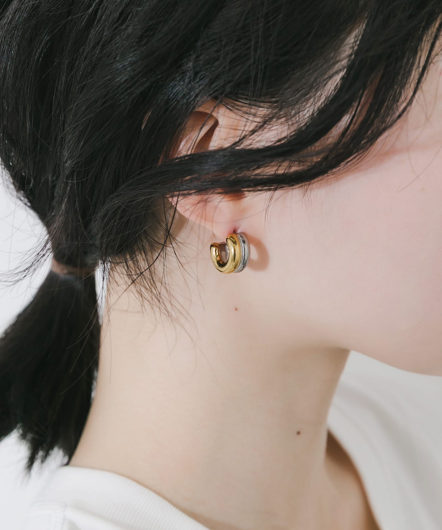 ステンレスコンビフープピアス SV/GD -