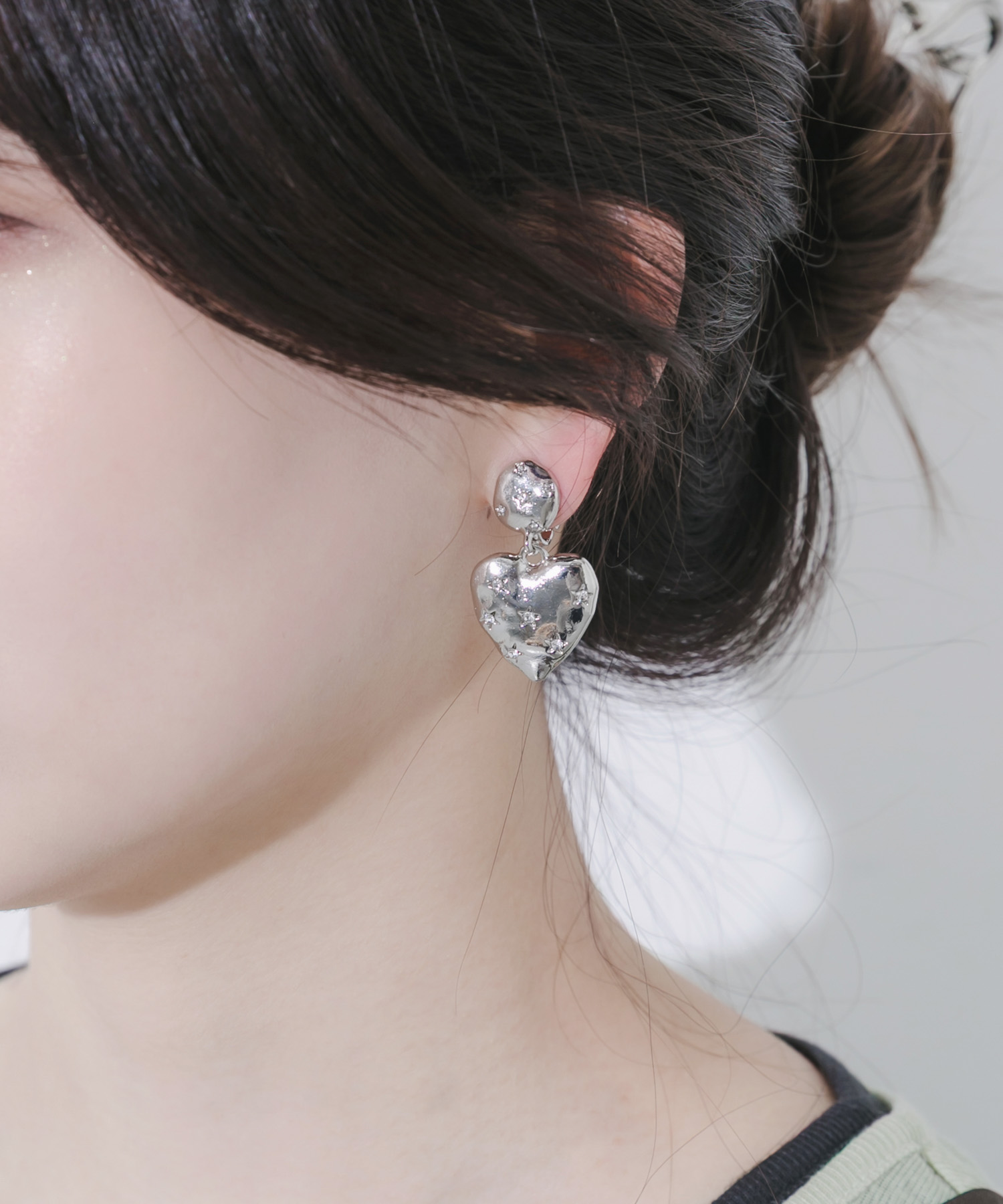 メタルハートポイントビジューイヤリング SV/CL -