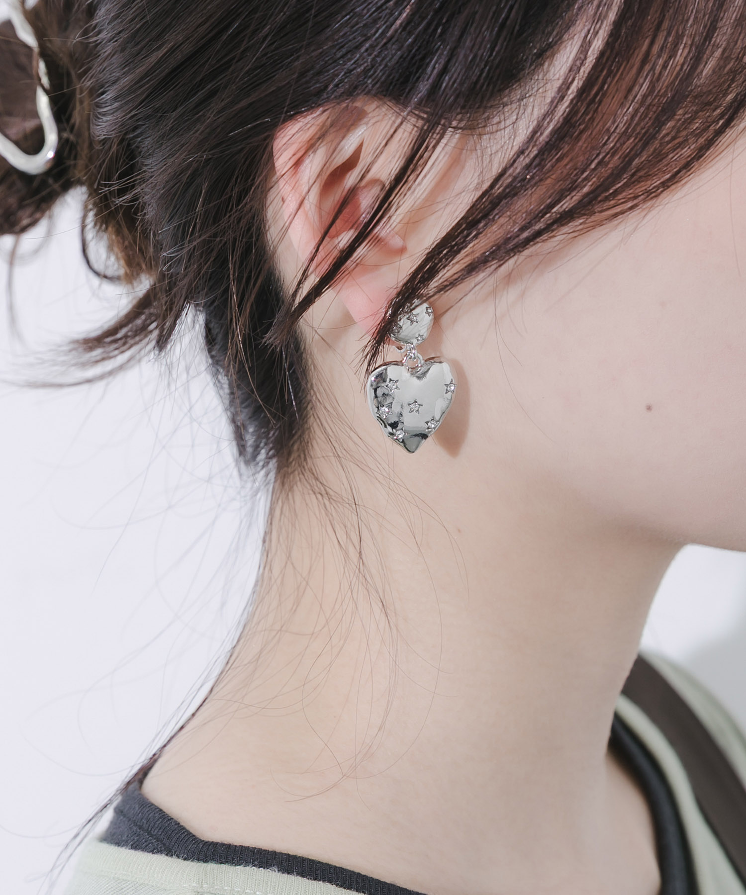 メタルハートポイントビジューイヤリング SV/CL -