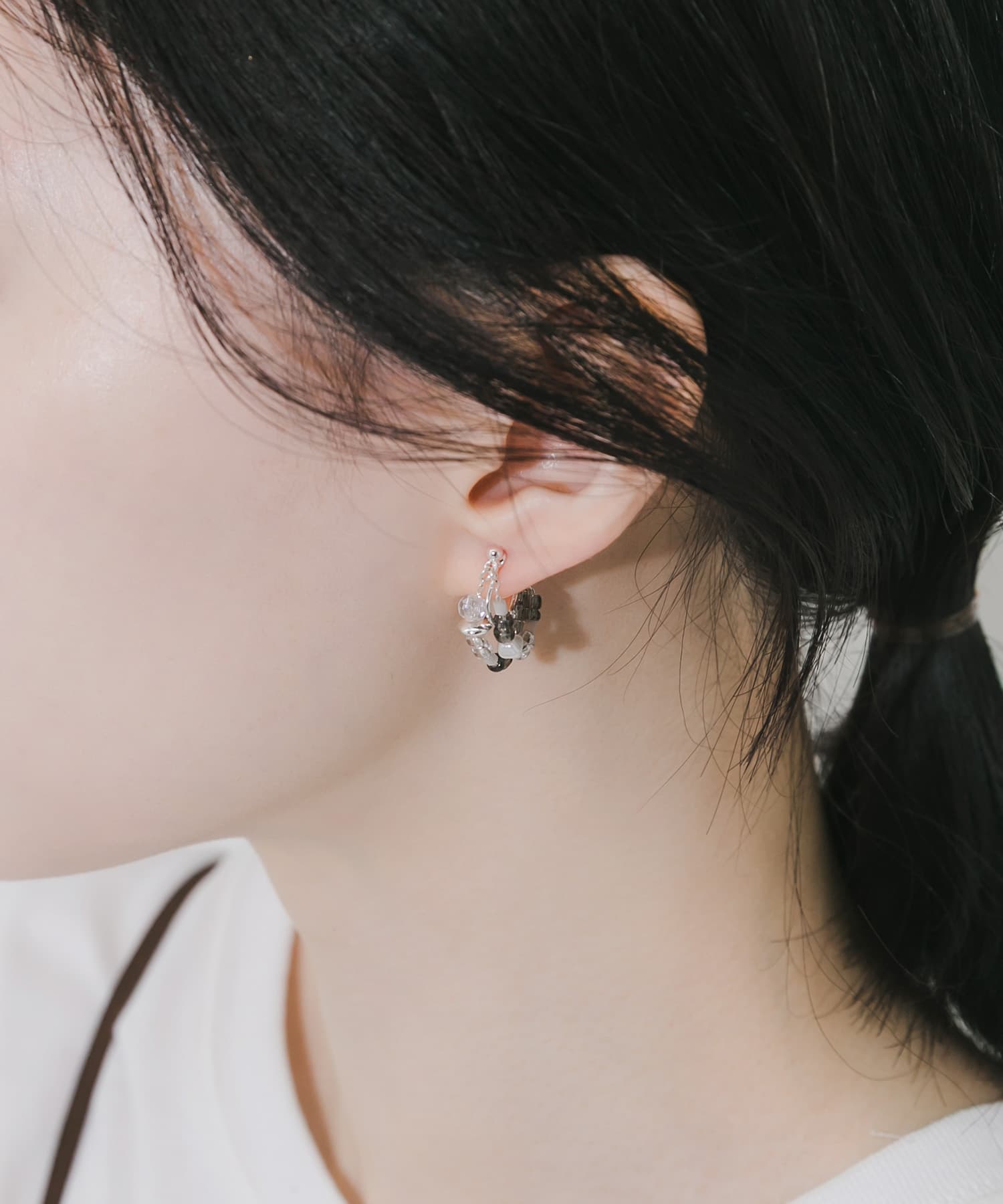 ビーズレイヤードイヤリング GY/SV -