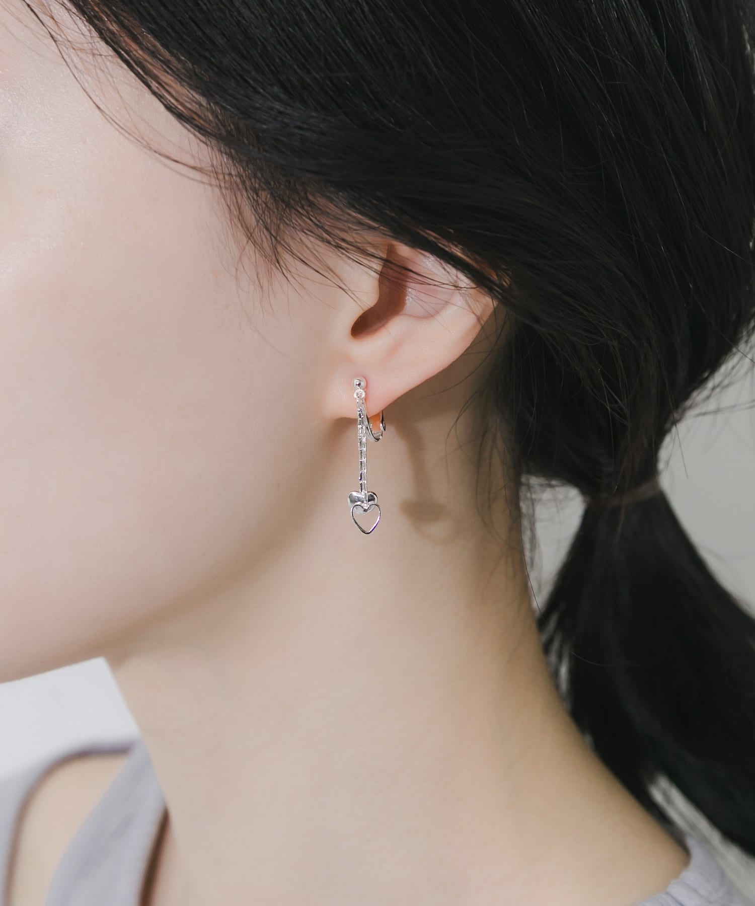ダブルハートチェーンイヤリング SLV -