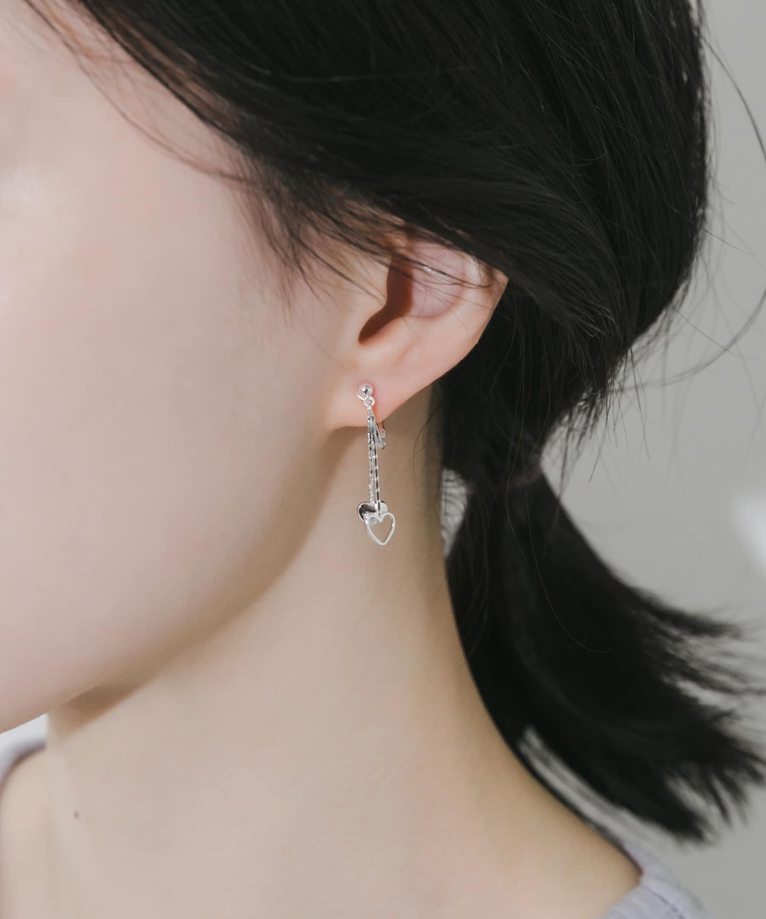 ダブルハートチェーンイヤリング SLV -