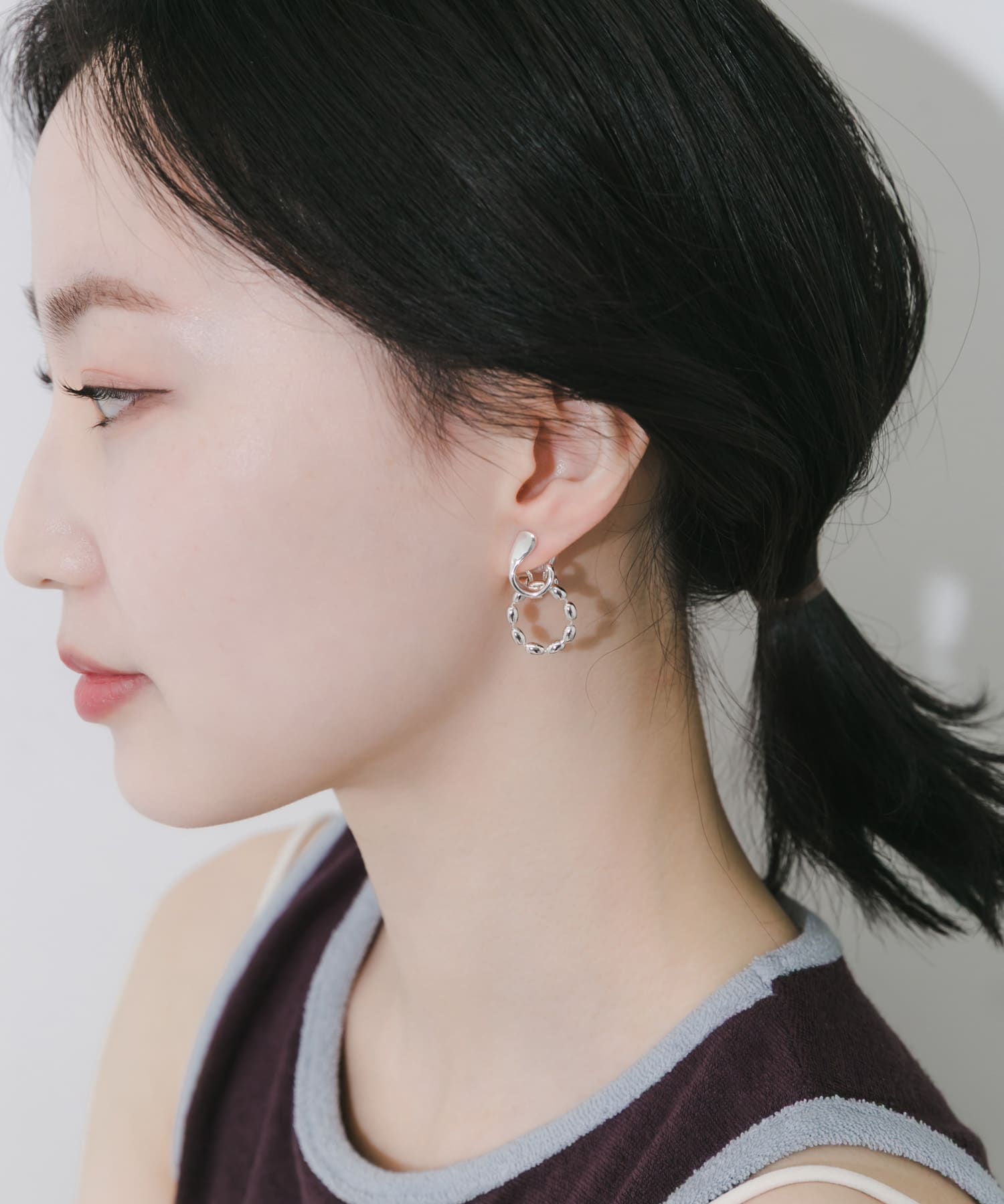 カーブラインラウンドチェーンイヤリング SLV -