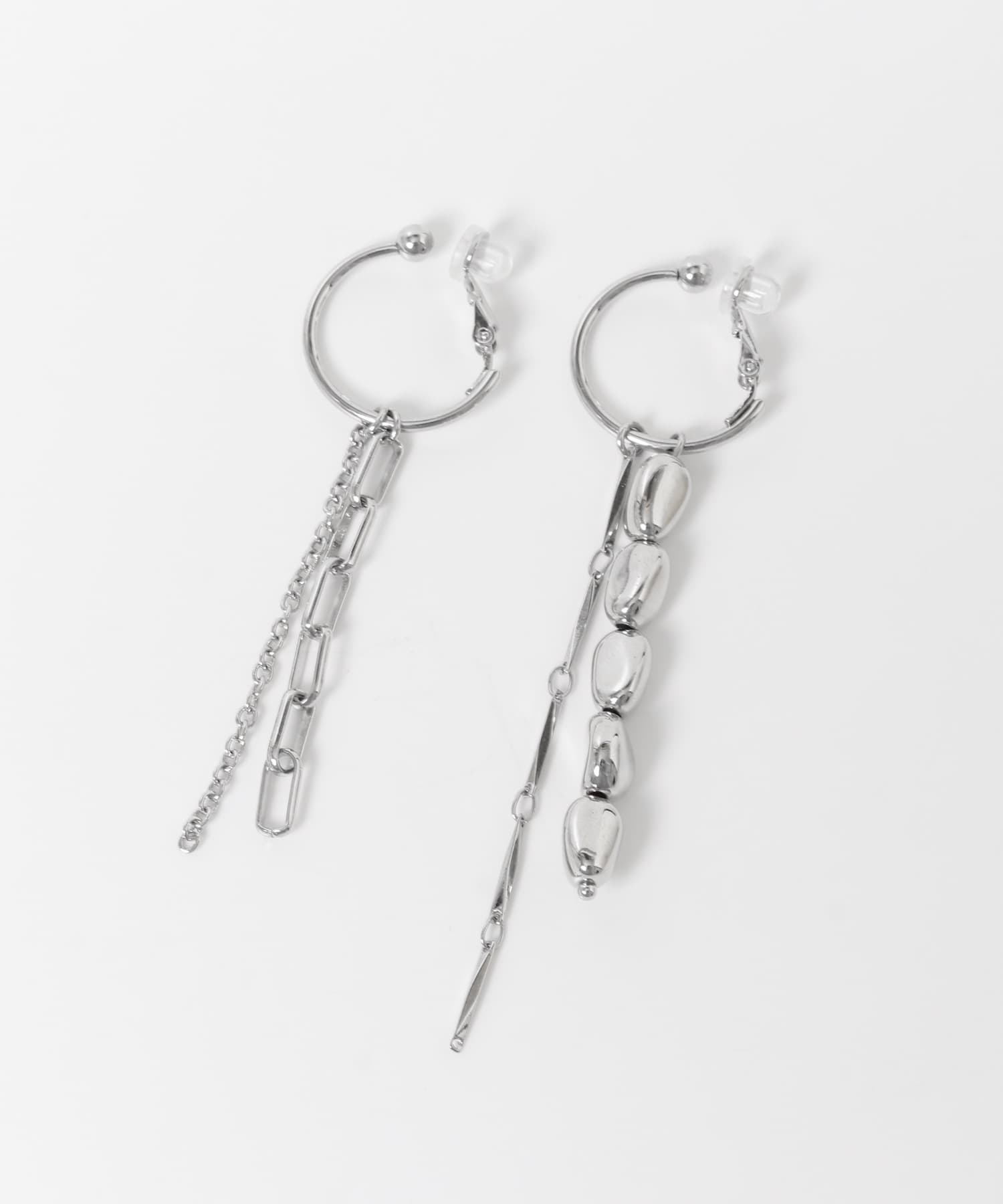 アシンメトリーマルチチェーンイヤリング SLV -