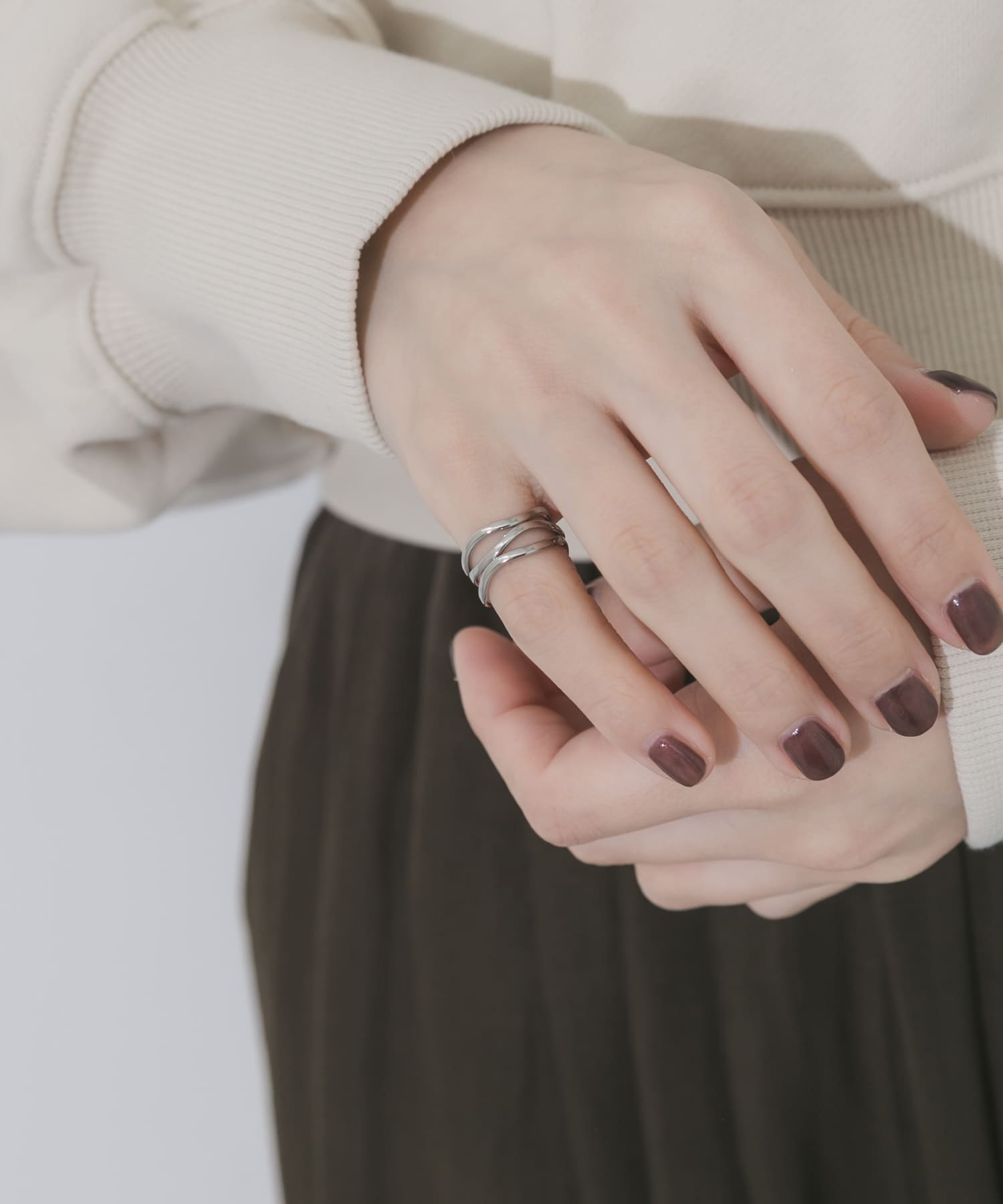 ステンレスウェーブラインピンキーリング