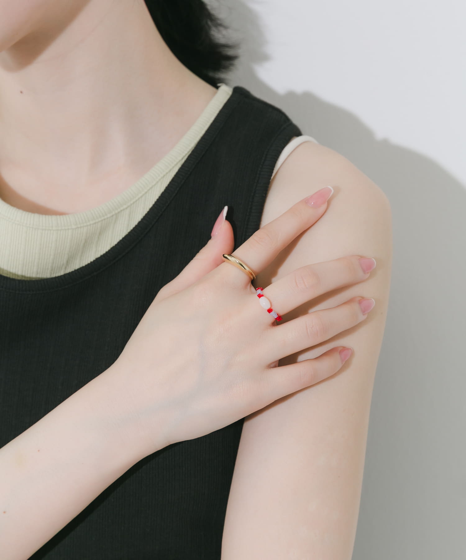 カラービーズ2セットリング RE/GD -