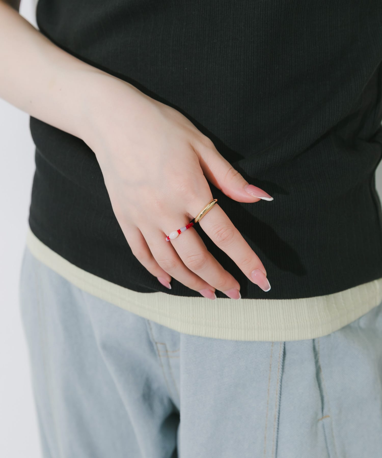 カラービーズ2セットリング RE/GD -