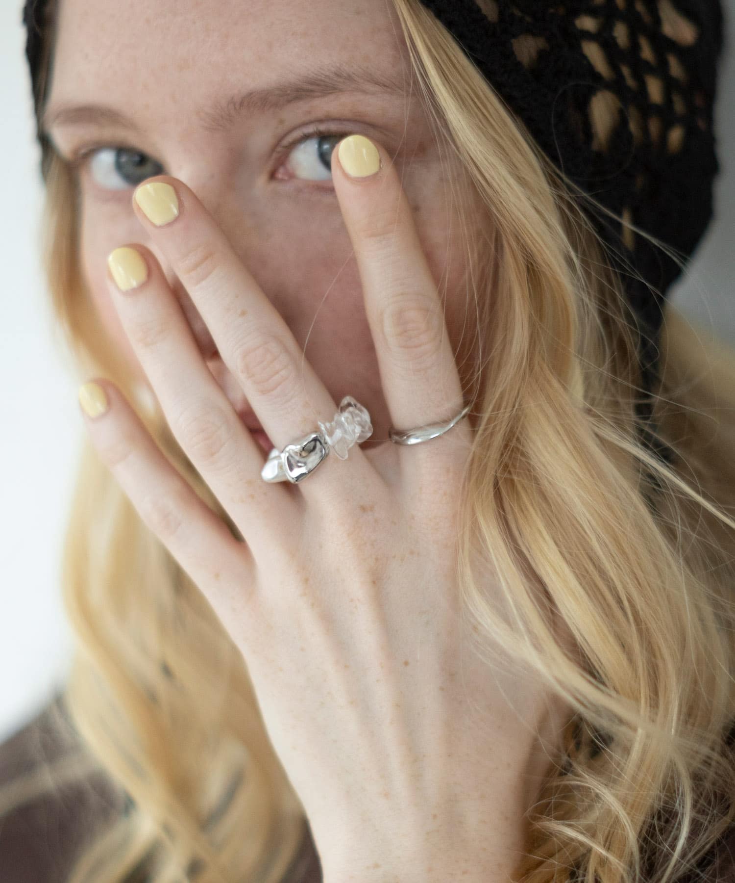 クリアマルチビーズ2セットリング