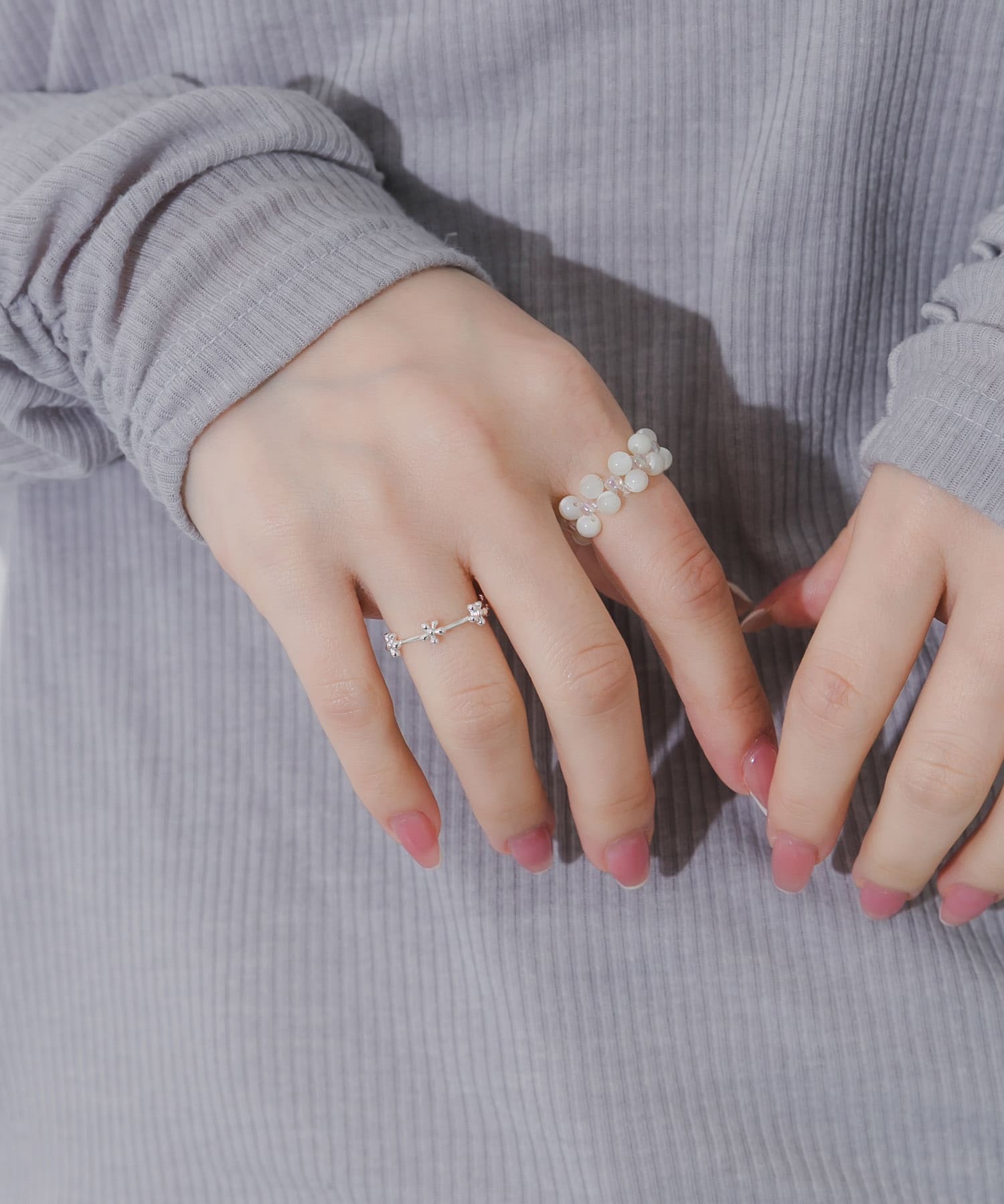 ビーズフラワー2セットリング