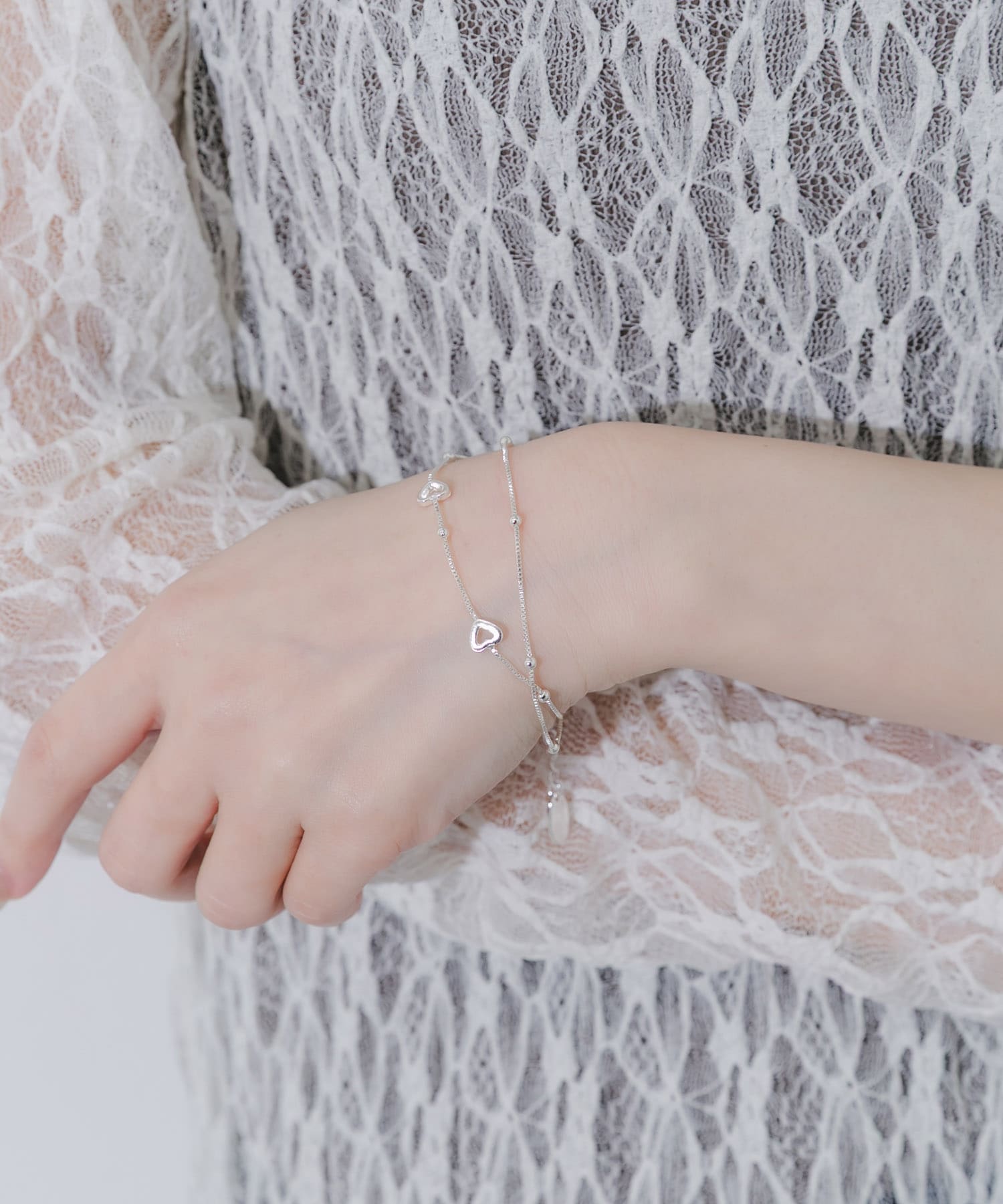 ハートモチーフレイヤードブレスレット SLV -